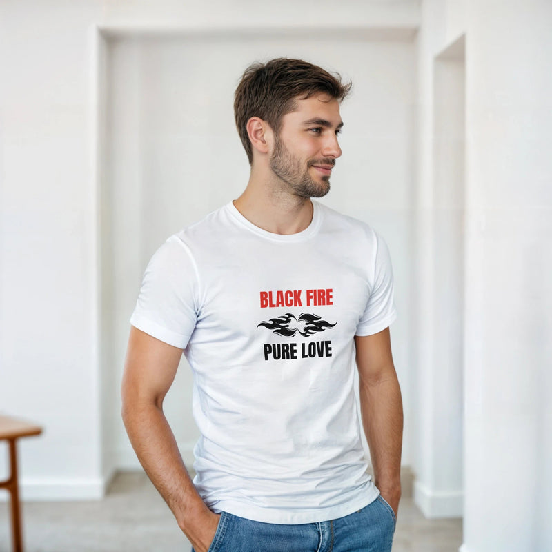 Black Fire T-Shirt – Pure Love Graphic Design in Heavyweight Cotton - Ilgary Studio