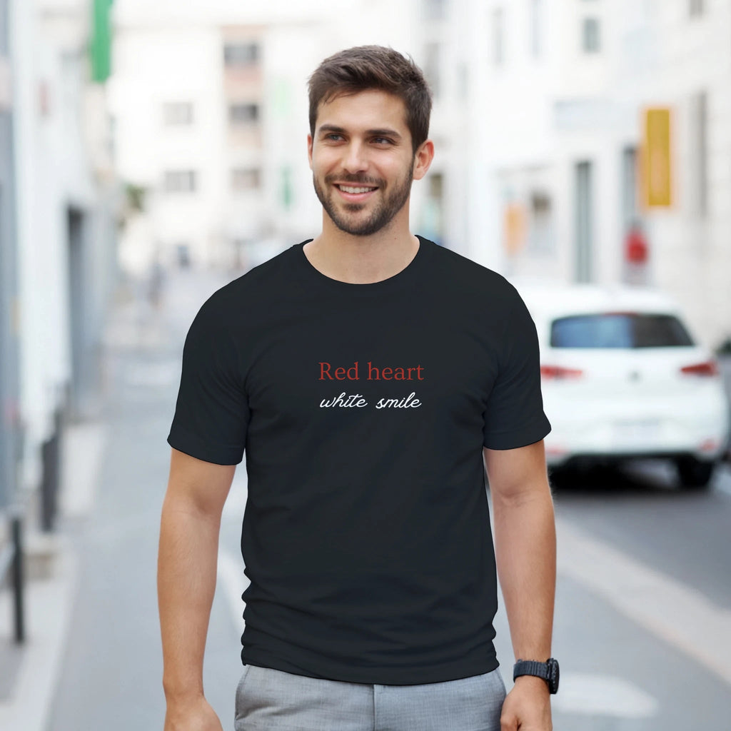 Classic Fit T-Shirt - Red Heart & White Smile Design - Ilgary Studio