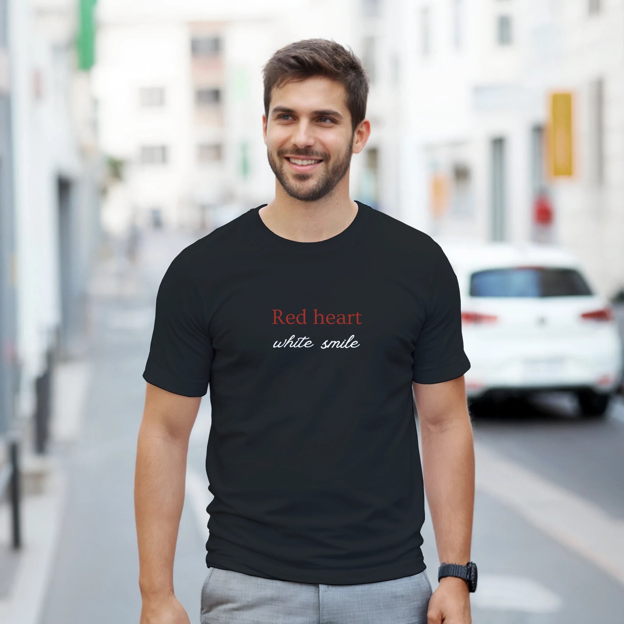 Classic Fit T-Shirt - Red Heart & White Smile Design - Ilgary Studio
