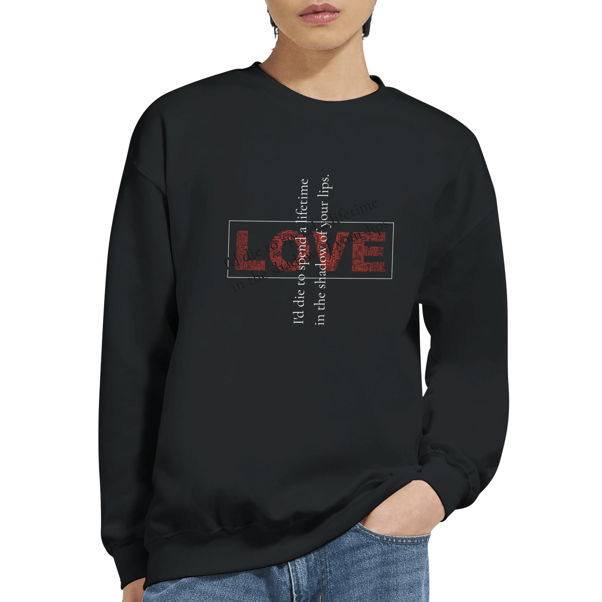 Classic Heavy Blend Sweatshirt – 'I'd Die to Spend a Lifetime in the Shadow of Your Lips' Design - Ilgary Studio