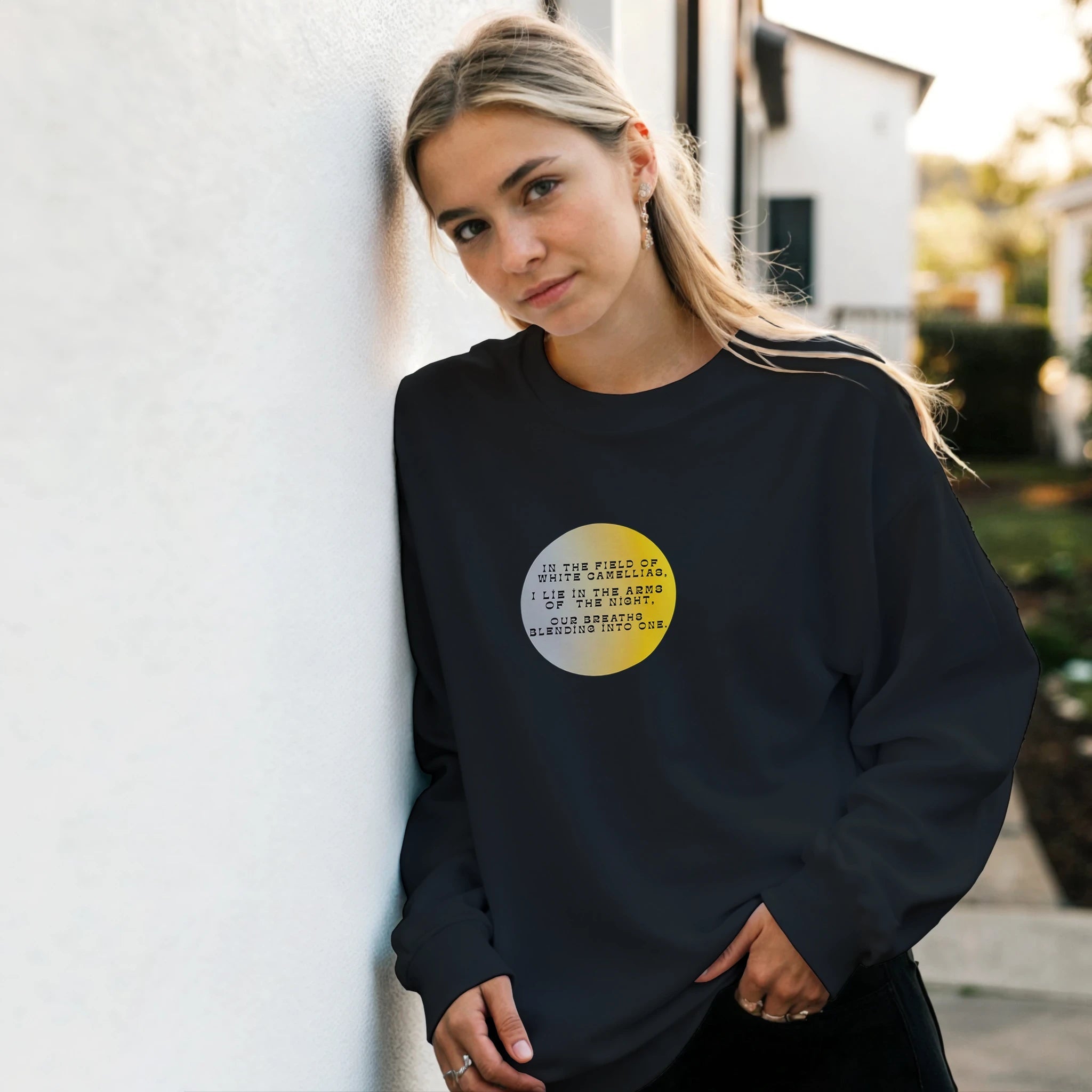Night Embrace Heavy Blend Sweatshirt – White Camellias Design - Ilgary Studio